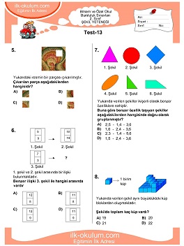 ilkokul 1. Sınıf Bilsem Zeka Testi 